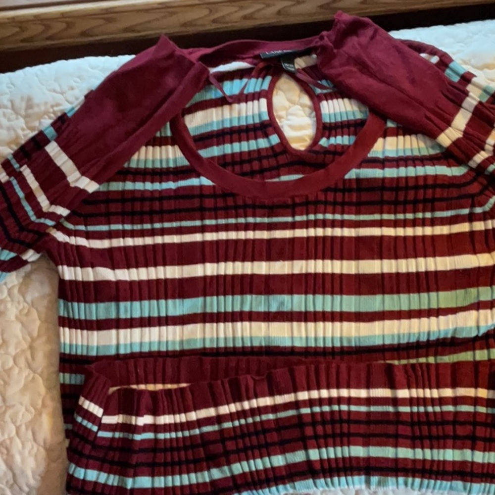 Lane Bryant light weight sweater. Size 18/20. Maroon, black, sea foam, white.